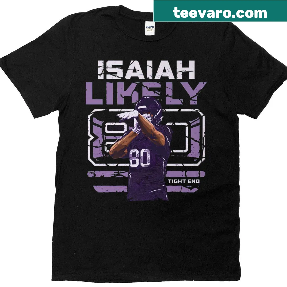 T-shirt featuring Isaiah Likely's name for Baltimore Ravens fans. — on a men's t-shirt