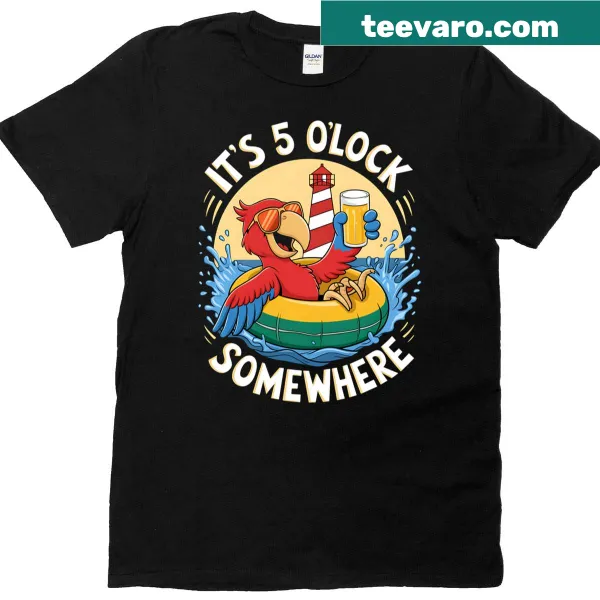 Fun tee featuring a parrot and text about enjoying drinks