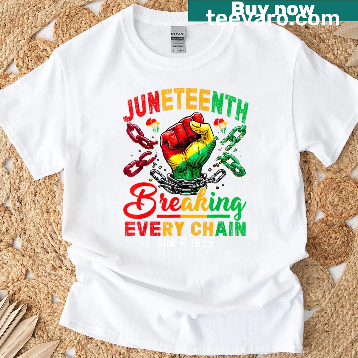 Juneteenth T-shirt commemorating African American freedom in 1865 — on a men's t-shirt