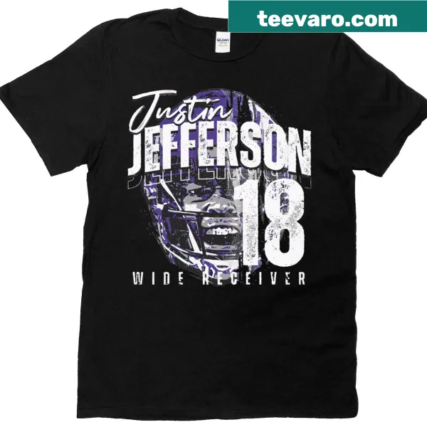 Half-face graphic of Justin Jefferson T-shirt