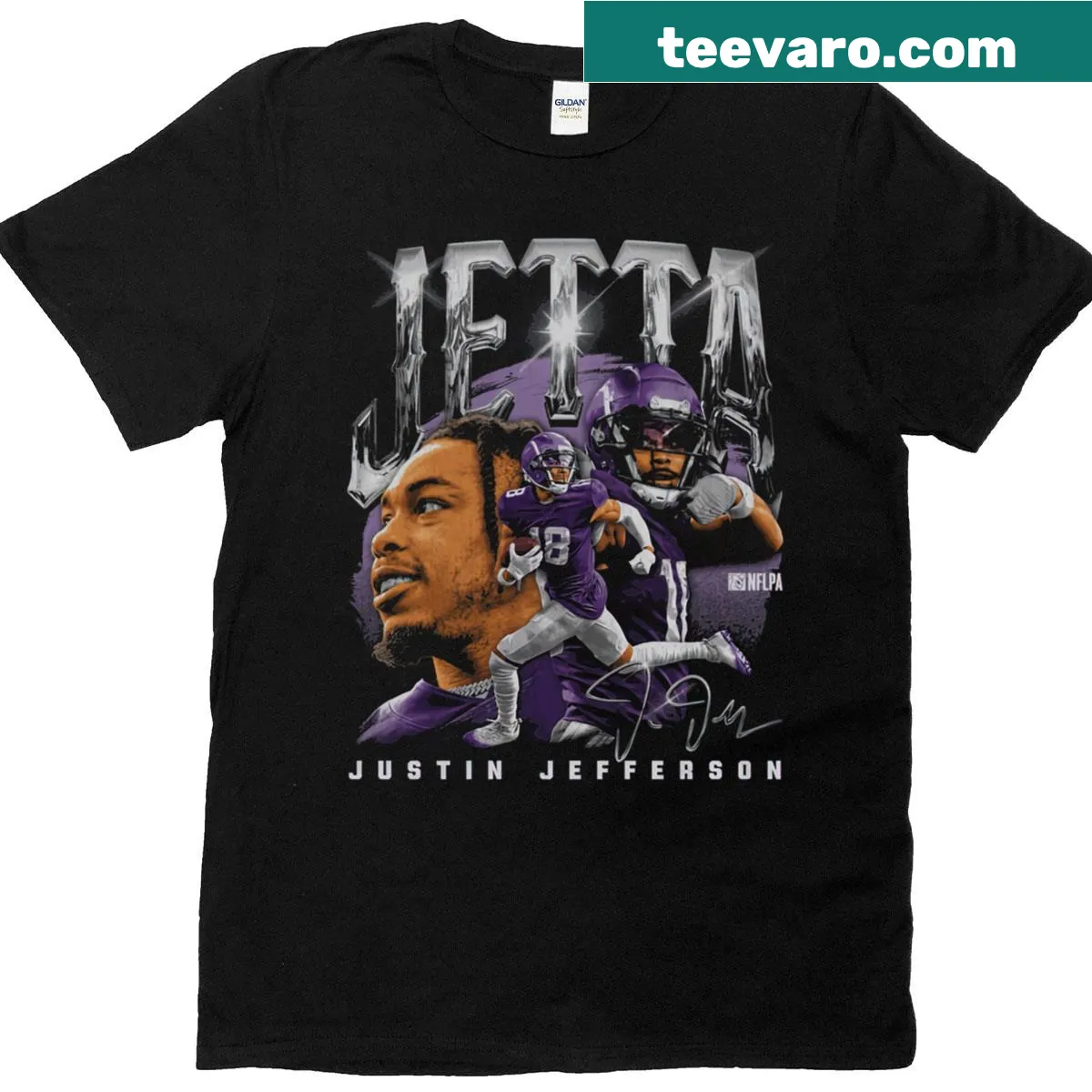 Vintage Justin Jefferson T-shirt with a Jetta graphic — on a men's t-shirt