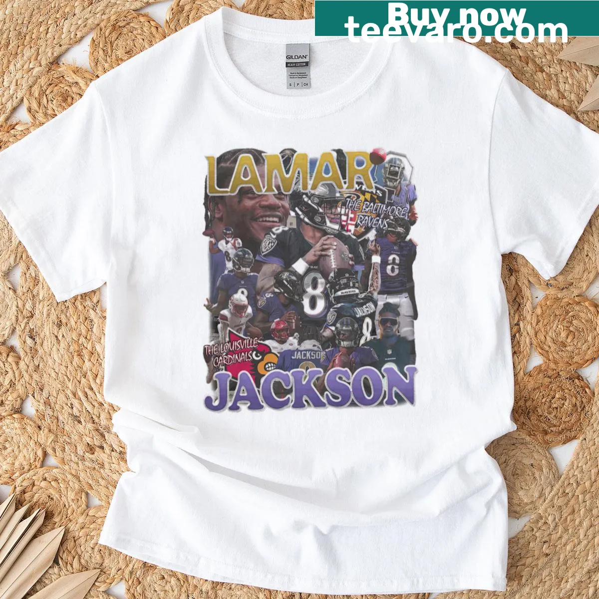 Vintage style Lamar Jackson T-shirt with a distressed design — on a men's t-shirt