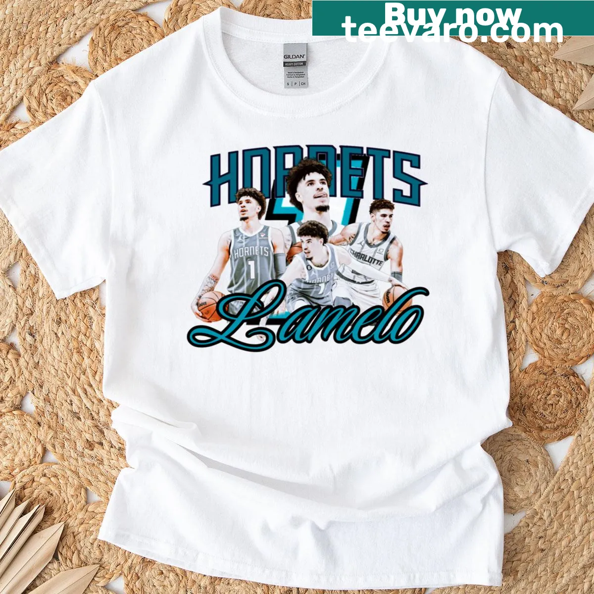 Lamelo Ball T-shirt with action illustration of the player — on a men's t-shirt