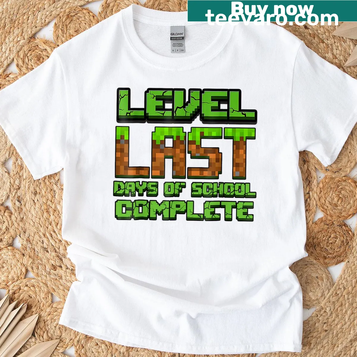 Pixelated last day of school graphic on gaming T-shirt — on a men's t-shirt