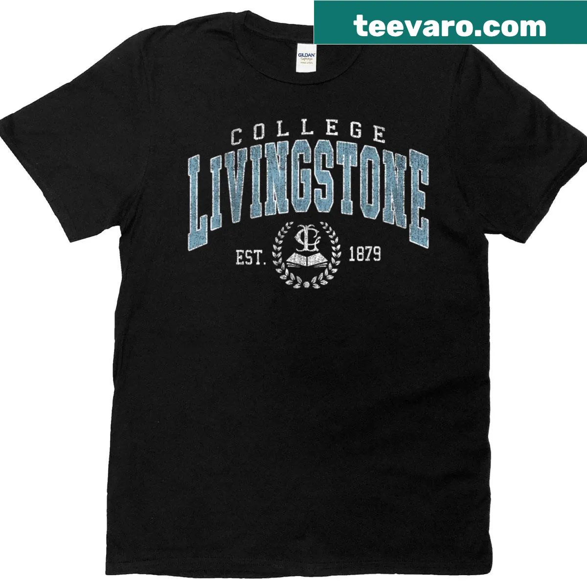 Vintage-style athletic t-shirt with 'Livingstone Arch' text — on a men's t-shirt