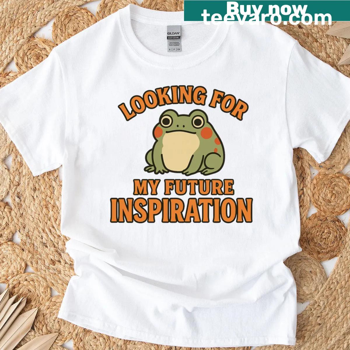 Cute frog illustration with motivational quote on T-shirt — on a men's t-shirt