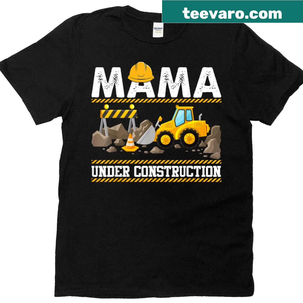 Children's T-shirt with a truck and excavator design saying 'Mama Under Construction.' — on a men's t-shirt