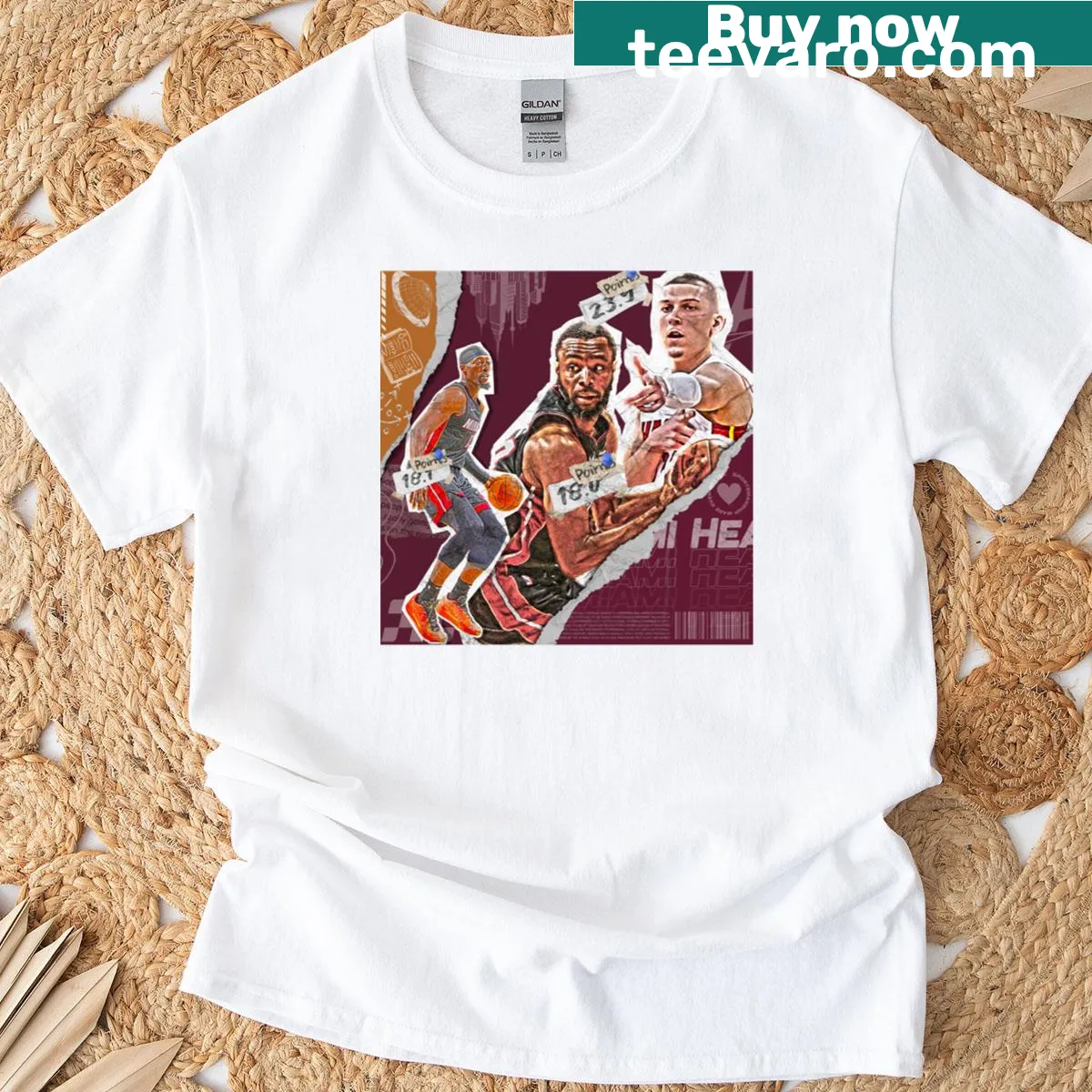 T-shirt featuring Miami basketball squad design. — on a men's t-shirt
