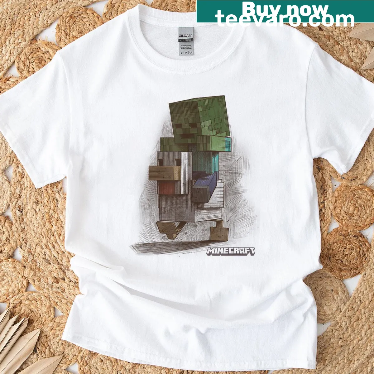 Vintage sketch of Minecraft Chicken Jockey on t-shirt — on a men's t-shirt