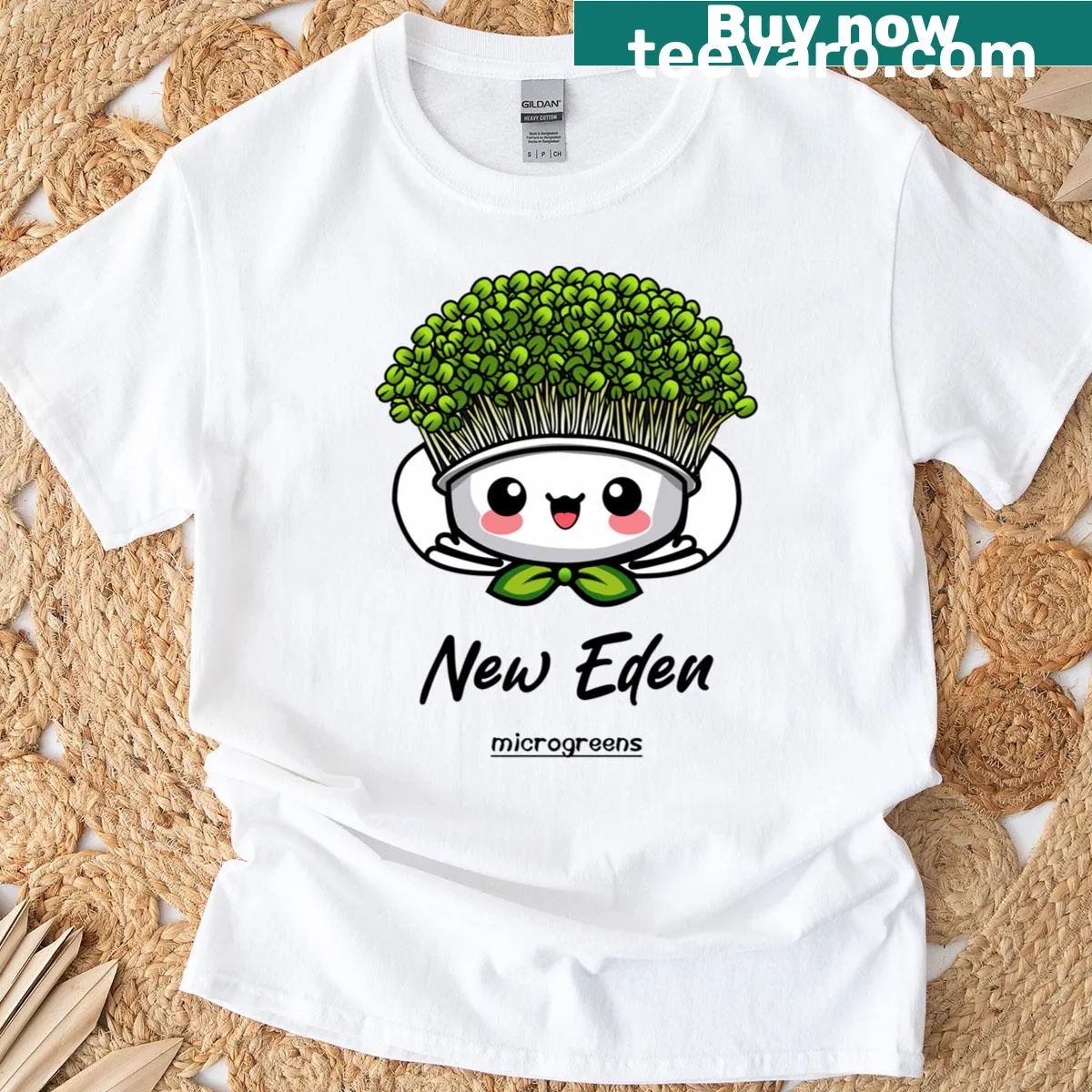 New Eden Micro Greens logo t-shirt for garden enthusiasts — on a men's t-shirt