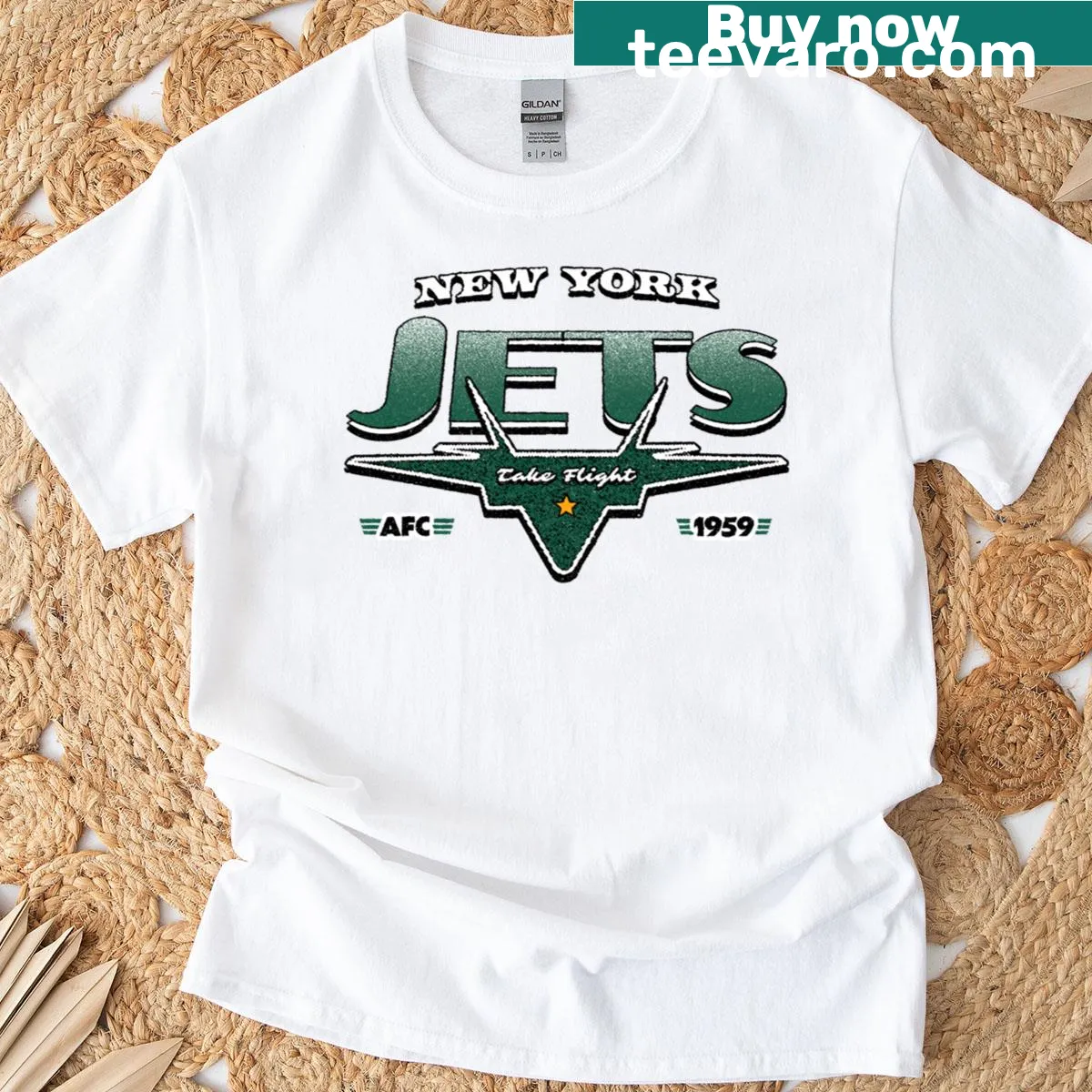 NY Jets t-shirt featuring the team's logo in a bold graphic design — on a men's t-shirt