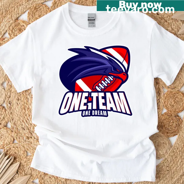 Inspirational 'One Team One Dream' text on a sports T-shirt