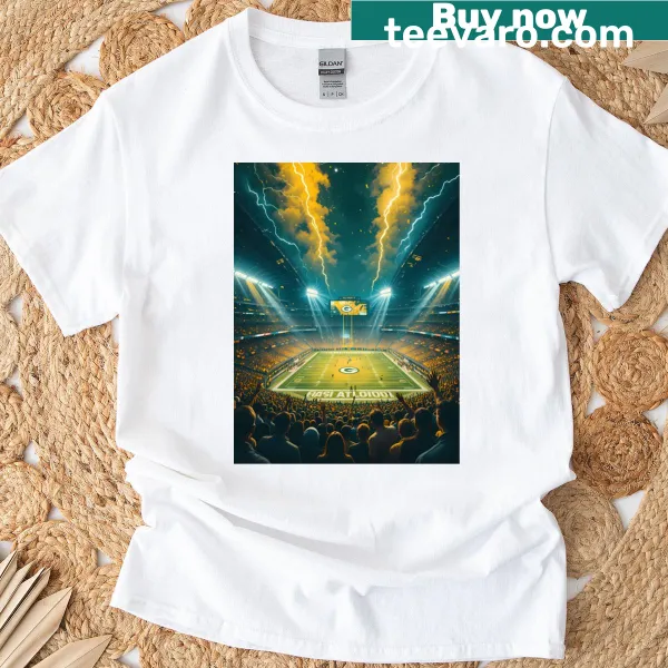 Illustrated Green Bay Packers celebration T-shirt showcasing football imagery