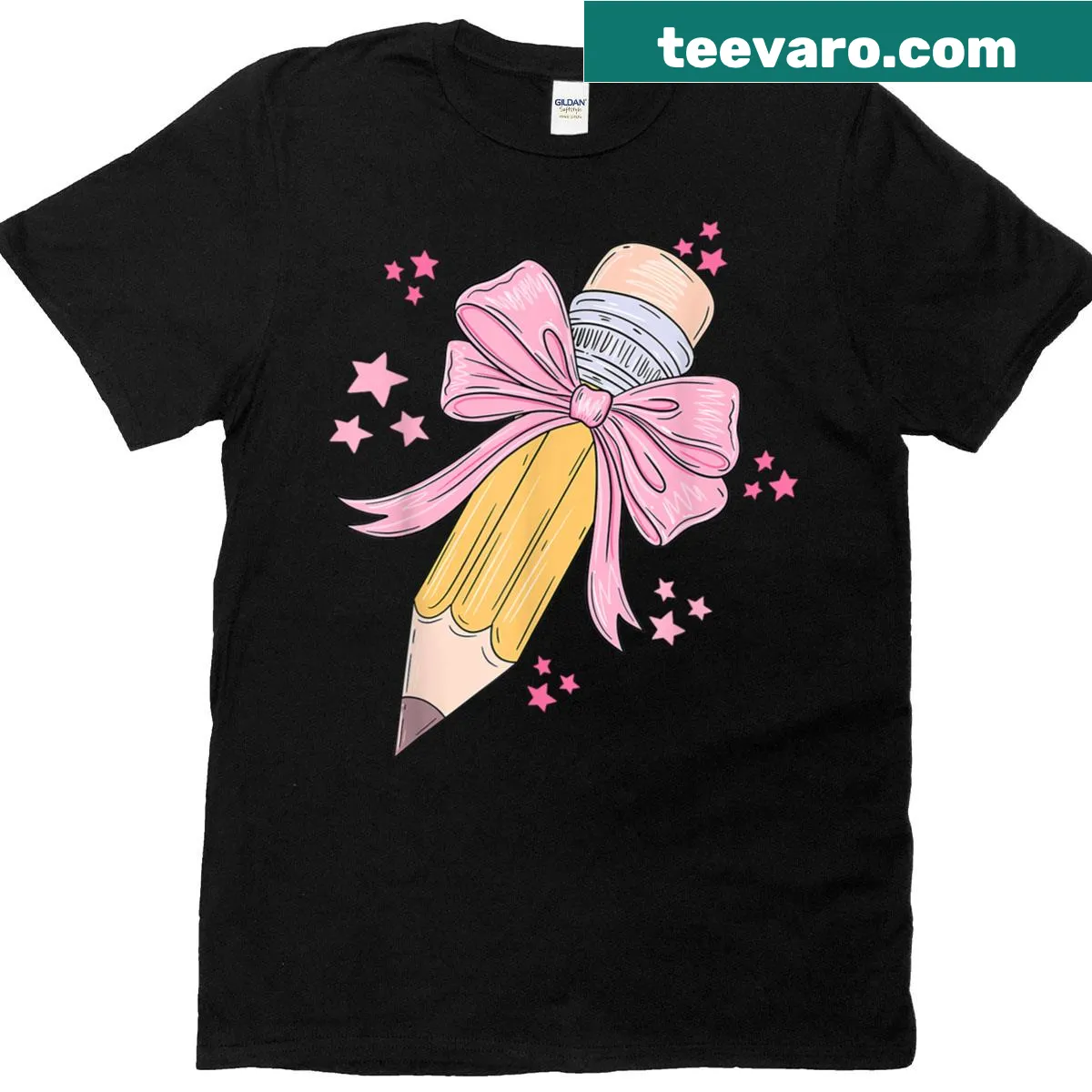 Teacher appreciation T-shirt with pencil and bow illustration — on a men's t-shirt