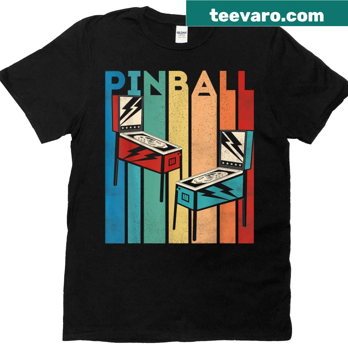 Retro pinball machine graphic on a gaming t-shirt — on a men's t-shirt