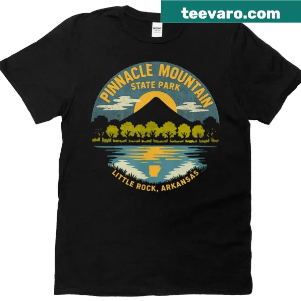 Illustrated design of Pinnacle Mountain on a T-shirt