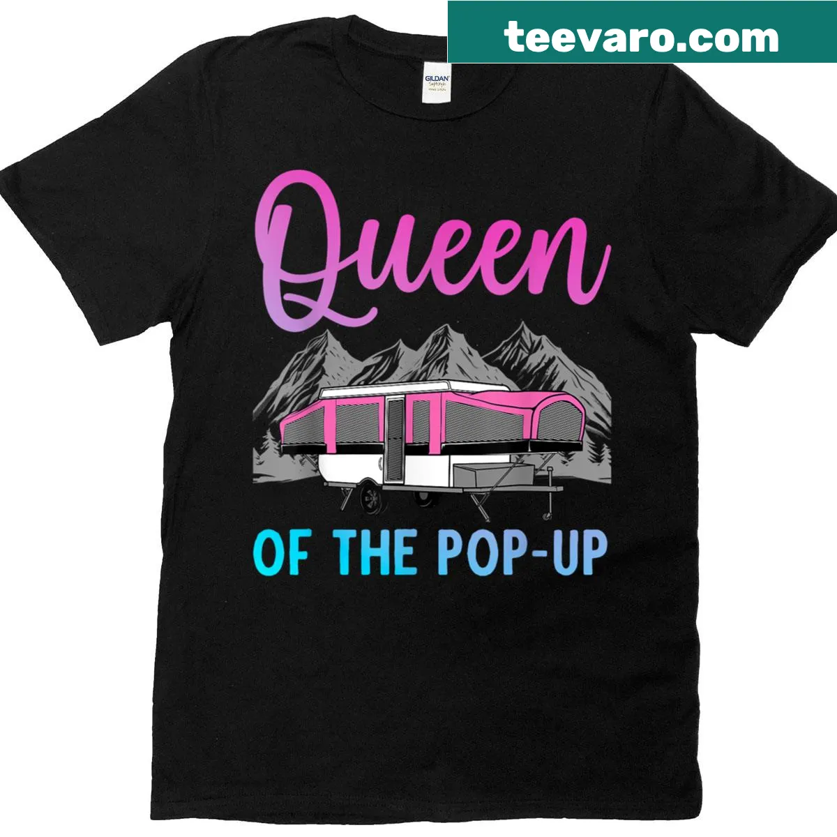 Illustration of a pop-up camper on a camping-themed t-shirt — on a men's t-shirt