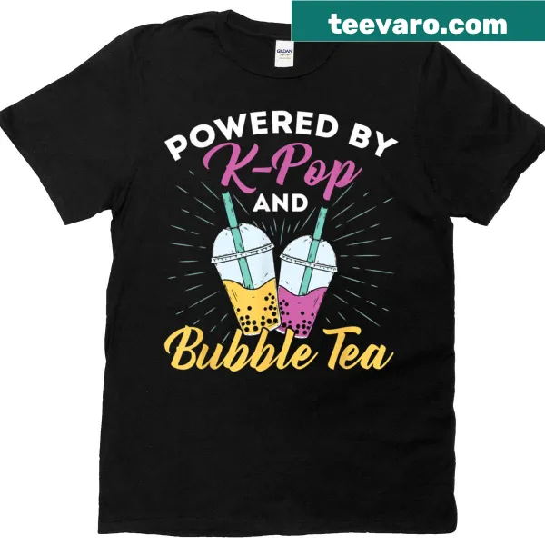 Korean music-themed T-shirt with K-pop and bubble tea text
