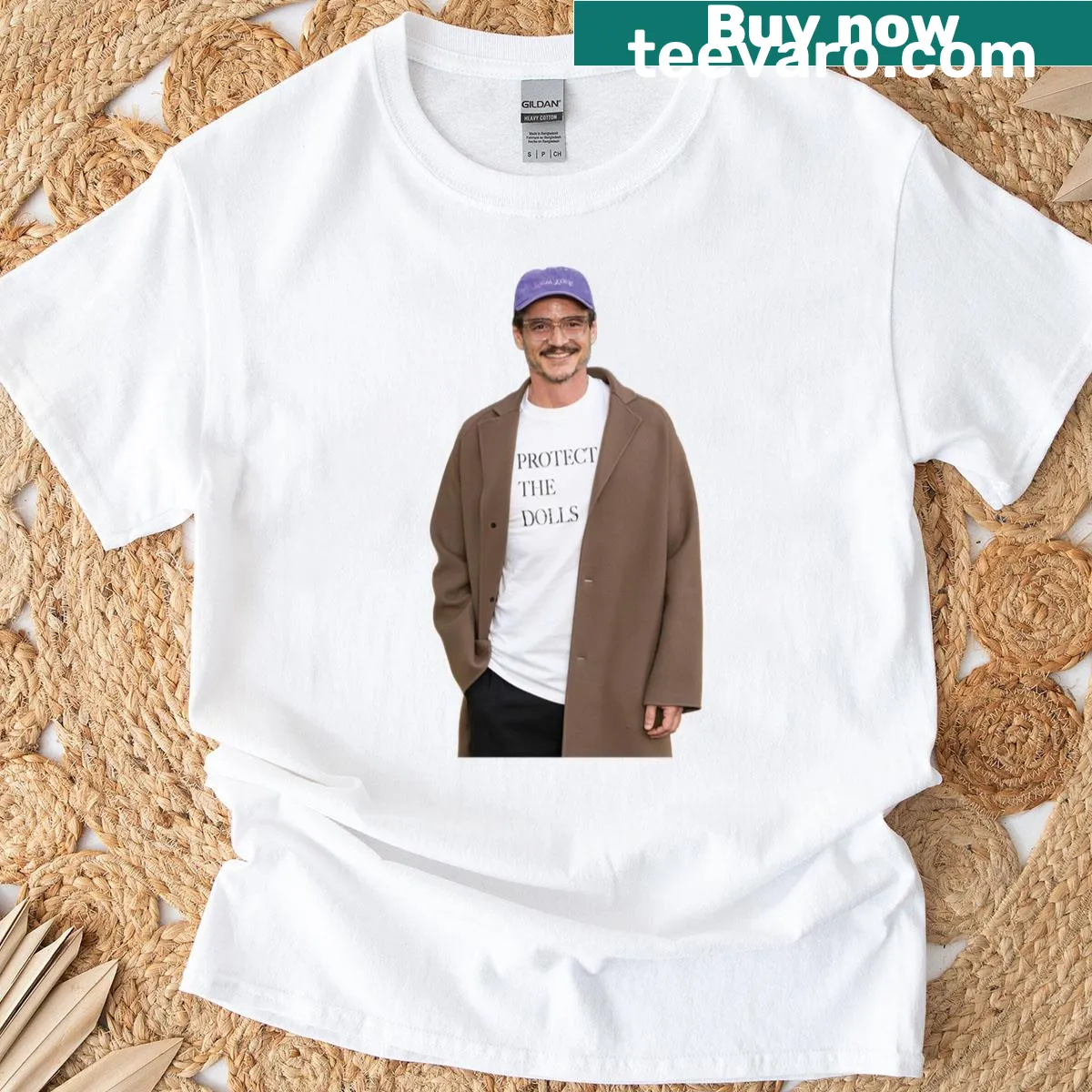 Whimsical illustration of doll protection on T-shirt — on a men's t-shirt