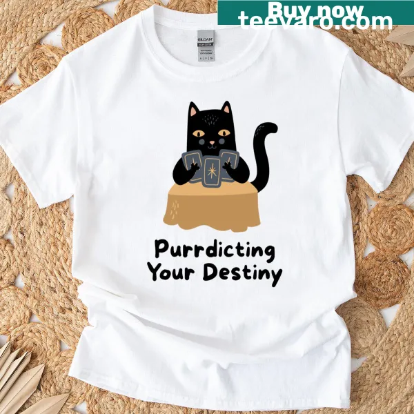 Funny black cat tarot reading t-shirt