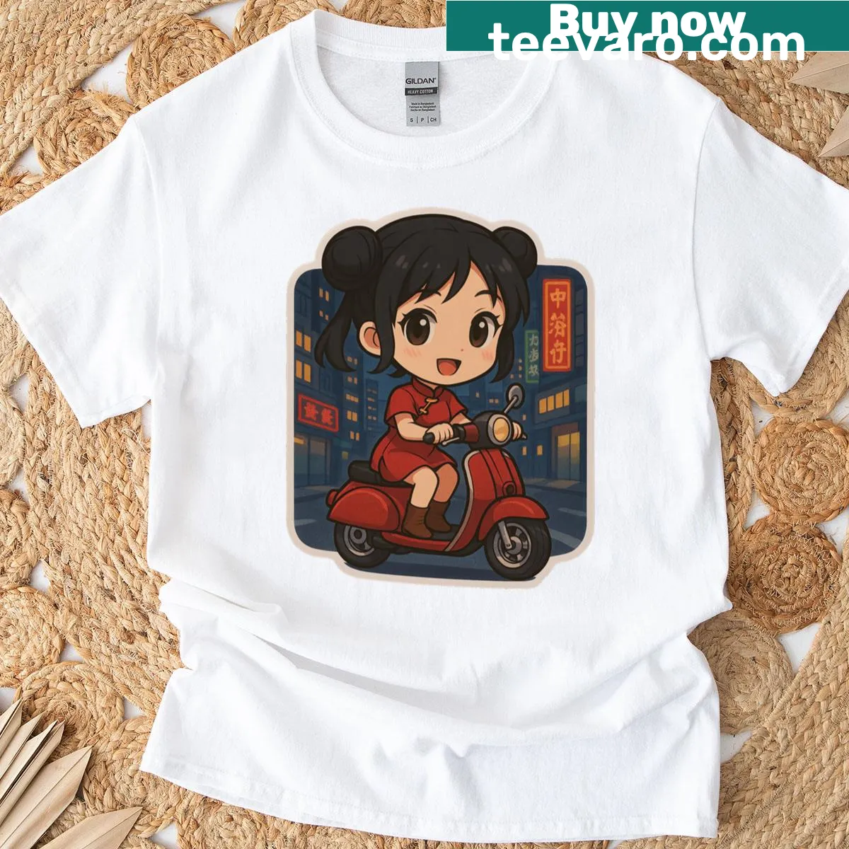 Whimsical illustration of a girl in a red riding cloak on T-shirt — on a men's t-shirt