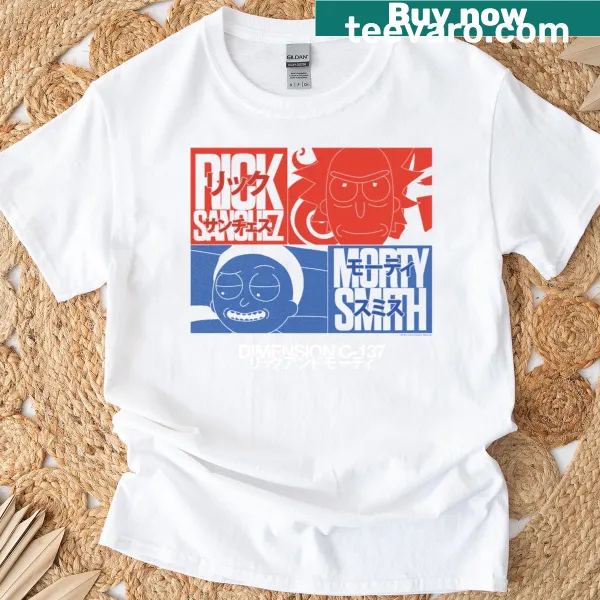 Japanese manga-style T-shirt featuring Rick and Morty close-up design