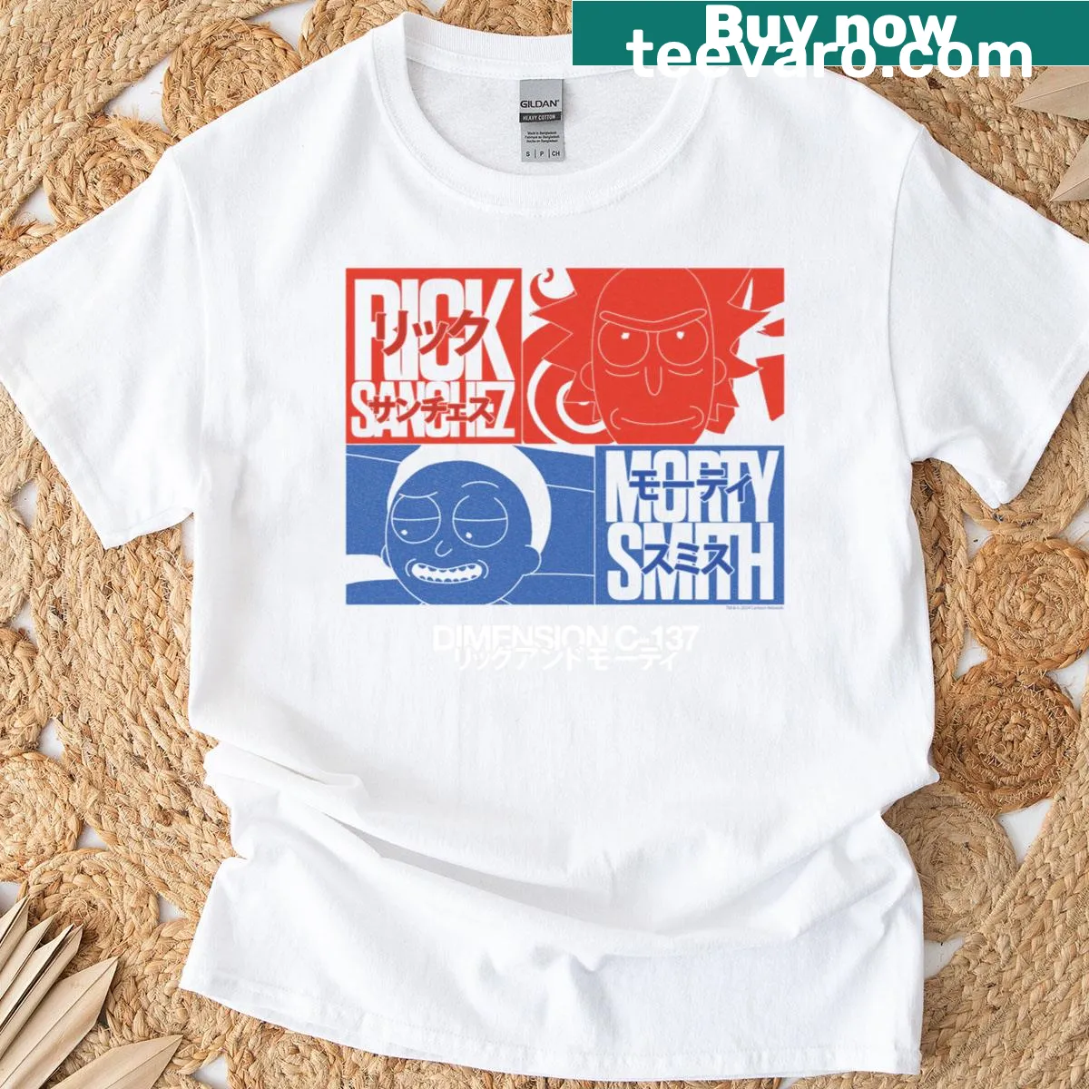 Japanese manga-style T-shirt featuring Rick and Morty close-up design — on a men's t-shirt