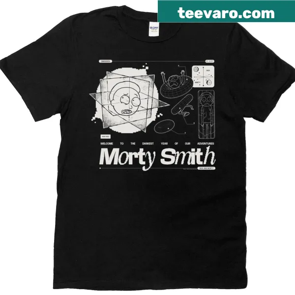 Geometric outer space design T-shirt featuring Rick and Morty Smith family