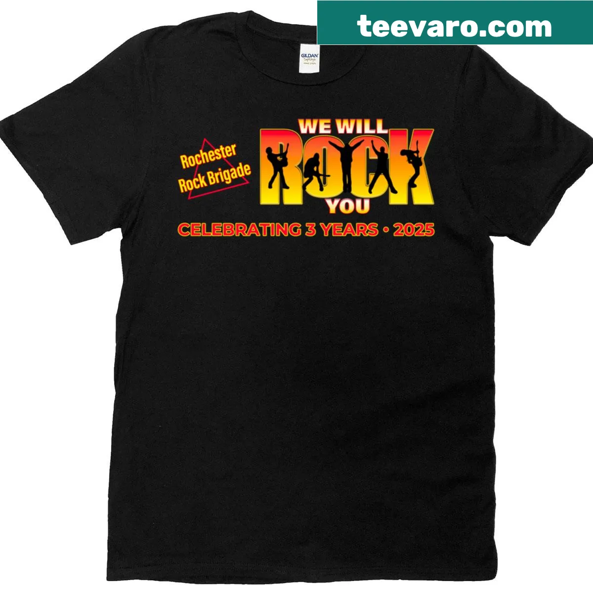 Vintage style t-shirt celebrating Rochester Rock Brigade's 3 years — on a men's t-shirt