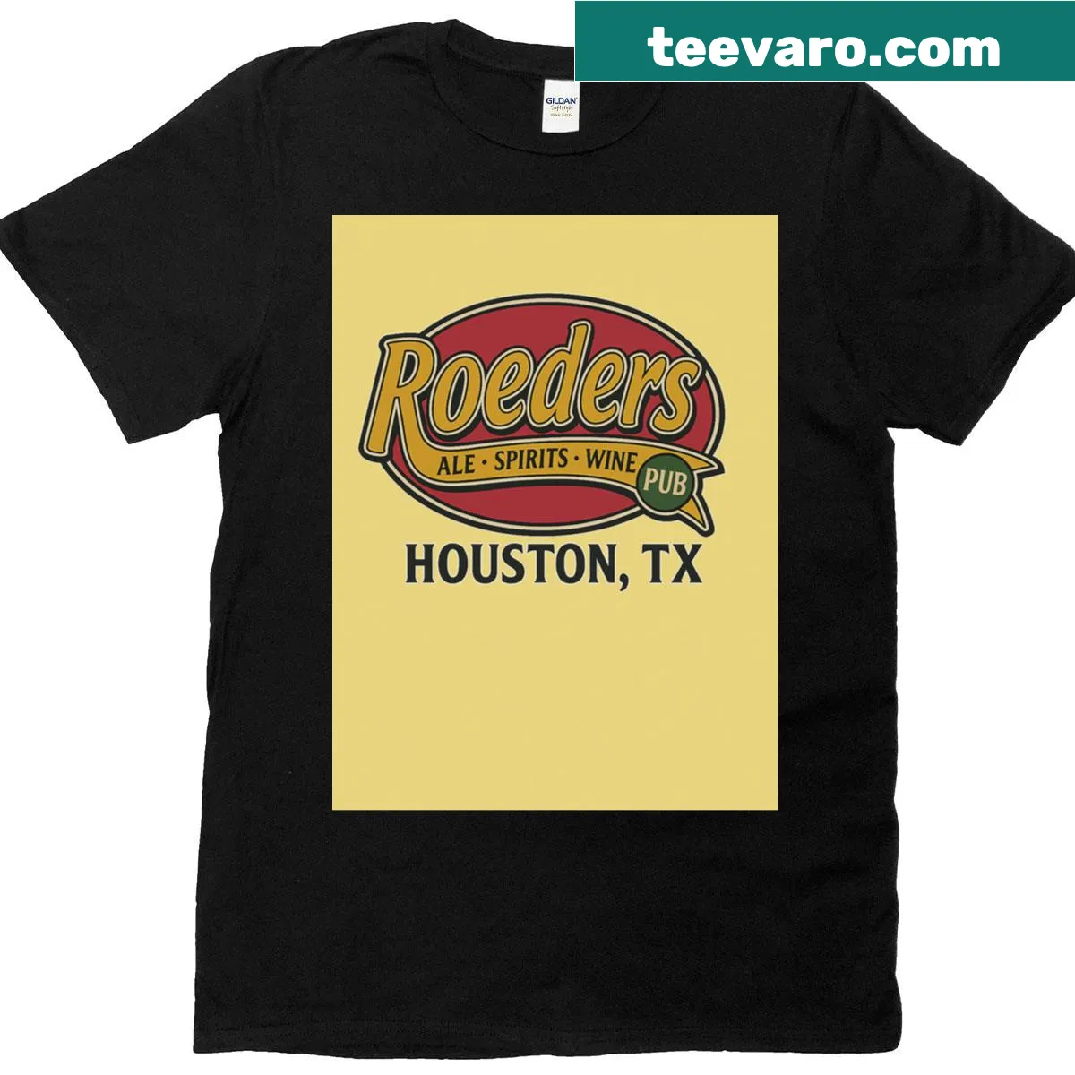 Roeders Pub logo T-shirt celebrating Houston's bar scene — on a men's t-shirt