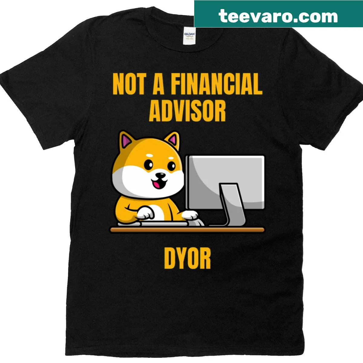T-shirt featuring a Shiba Inu and text saying 'Is Not A Financial Advisor'. — on a men's t-shirt