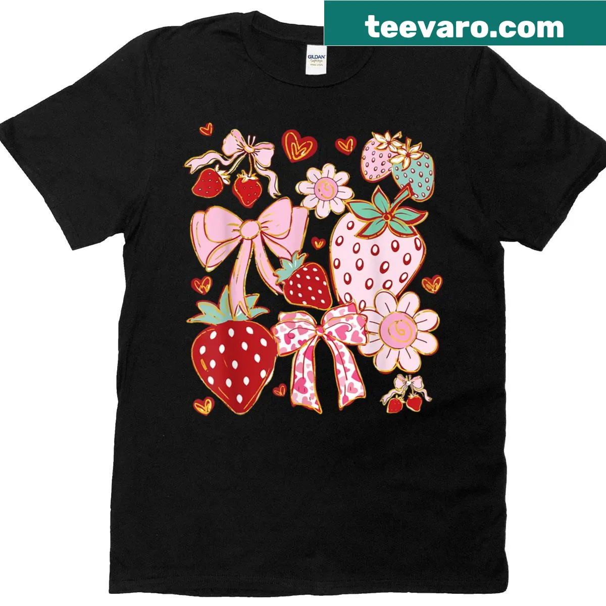 Cute t-shirt with strawberry and bow illustrations — on a men's t-shirt