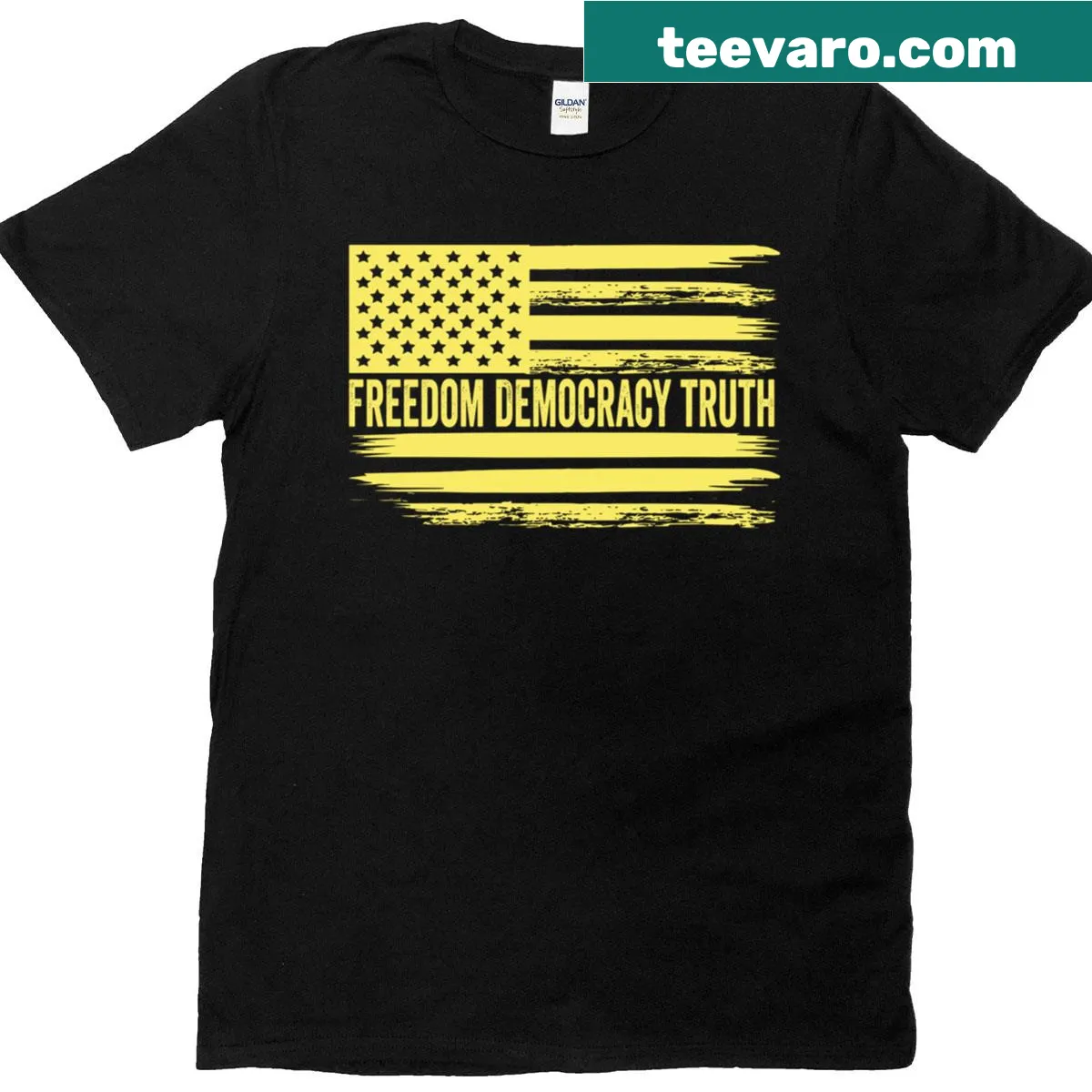 T-shirt with USA flag and message about freedom and democracy — on a men's t-shirt