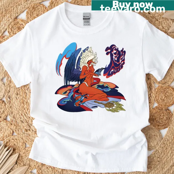 Illustration of the Tengu Queen in a dynamic pose on a T-shirt