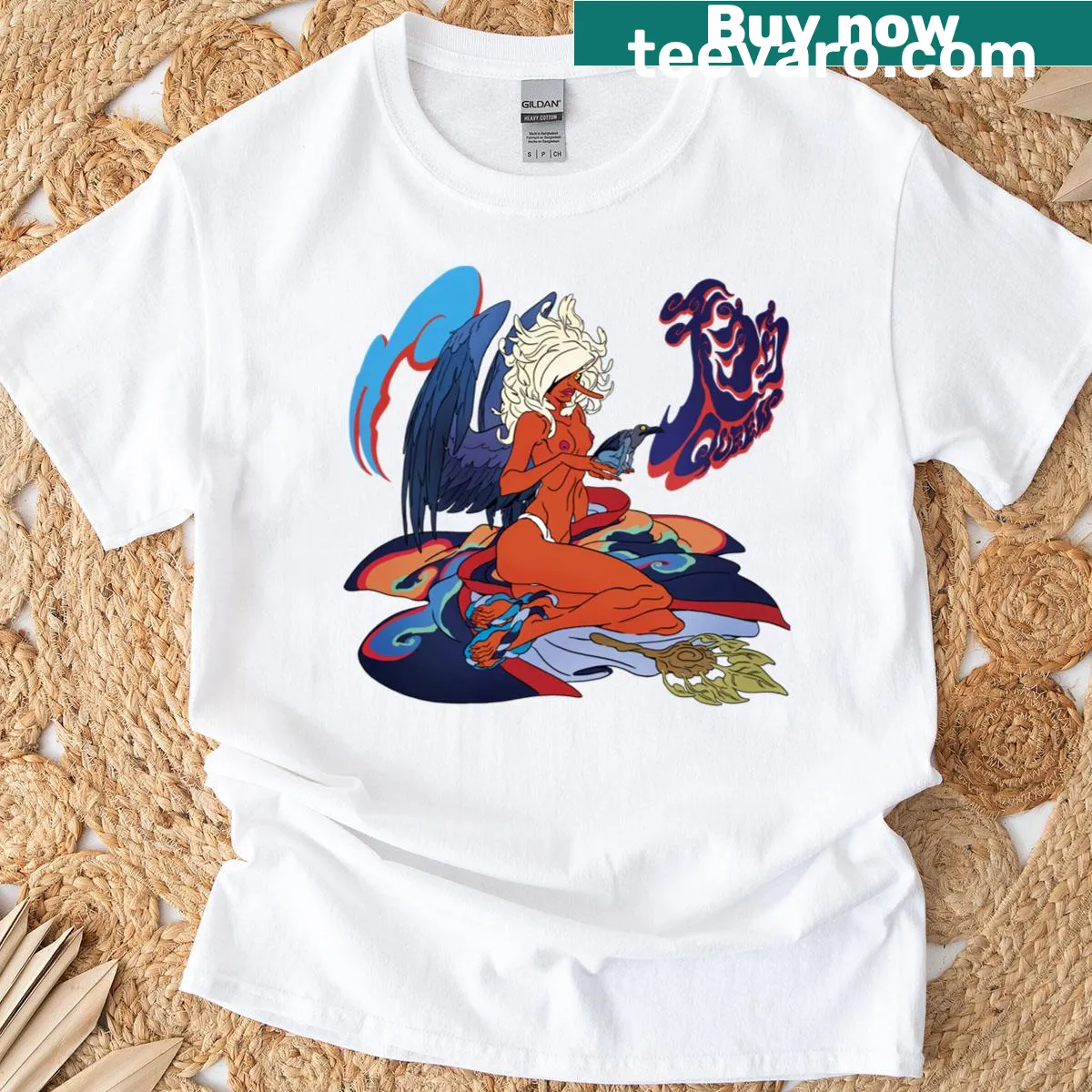 Illustration of the Tengu Queen in a dynamic pose on a T-shirt — on a men's t-shirt