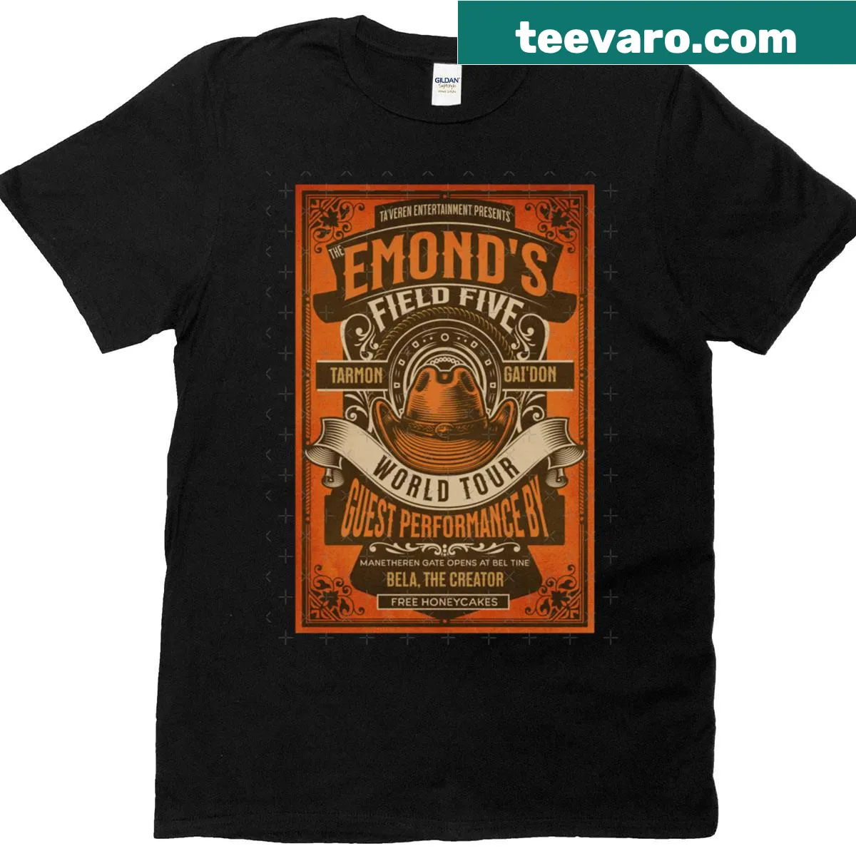 Concert poster-inspired T-shirt featuring the Emonds Field Five graphic — on a men's t-shirt