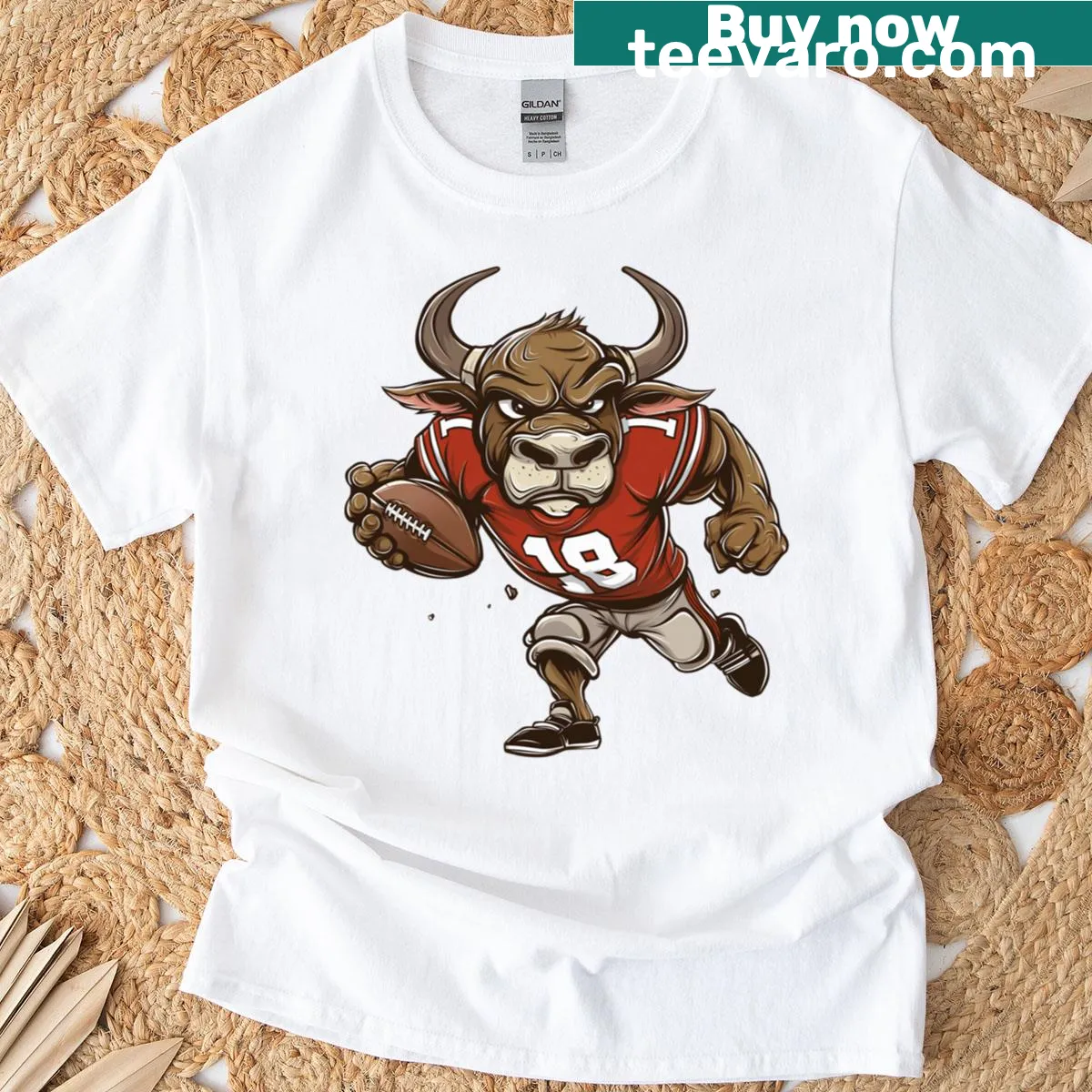 Football-themed T-shirt with Toro Bills graphic — on a men's t-shirt