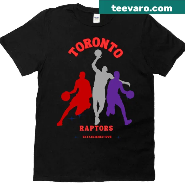 T-shirt featuring the Toronto Raptors established 1995 graphic.