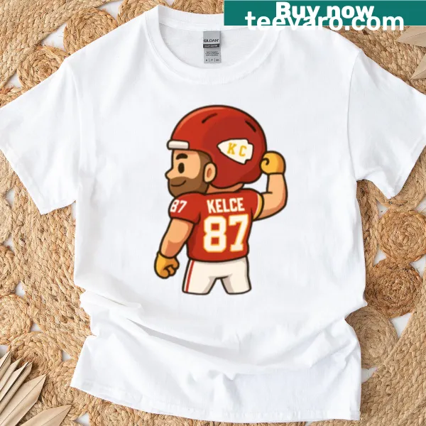 Chibi-style illustration of Travis Kelce on a T-shirt