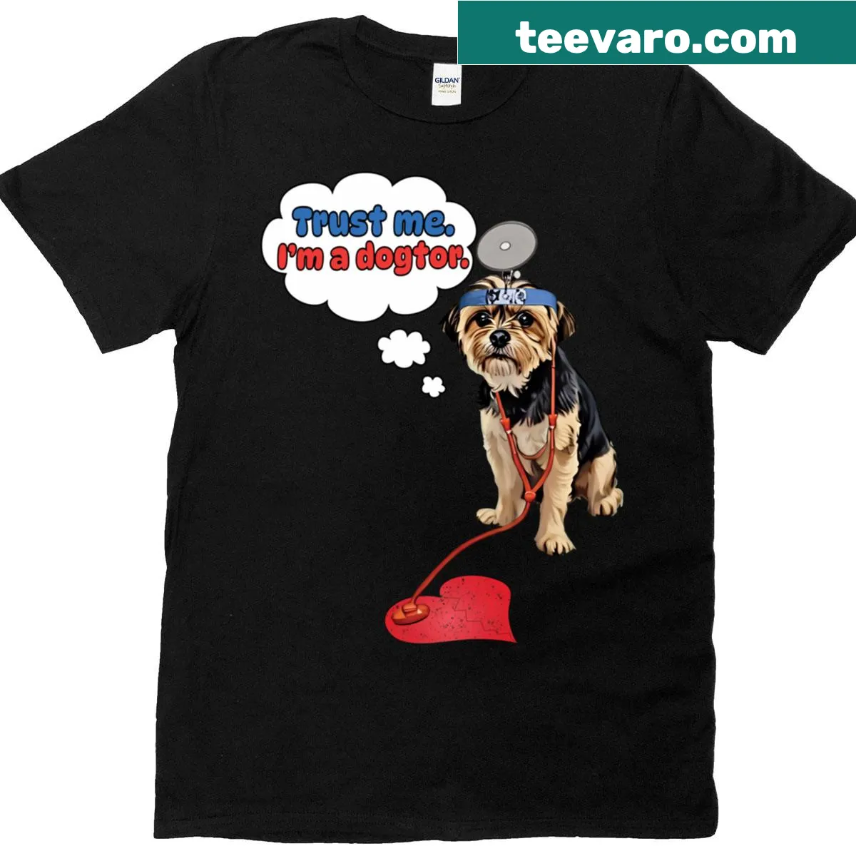 T-shirt with 'Trust Me I'm A Dogtor' graphic — on a men's t-shirt