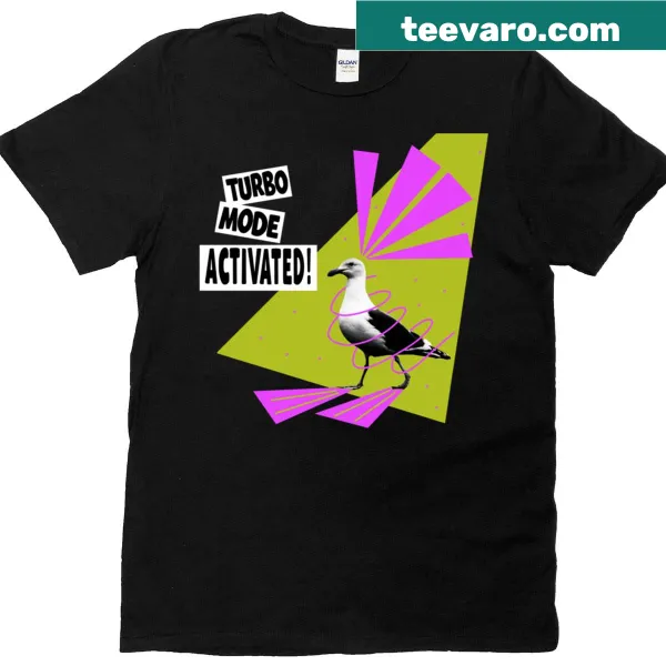 Oversized T-shirt featuring mixed media art of a turbo seagull.
