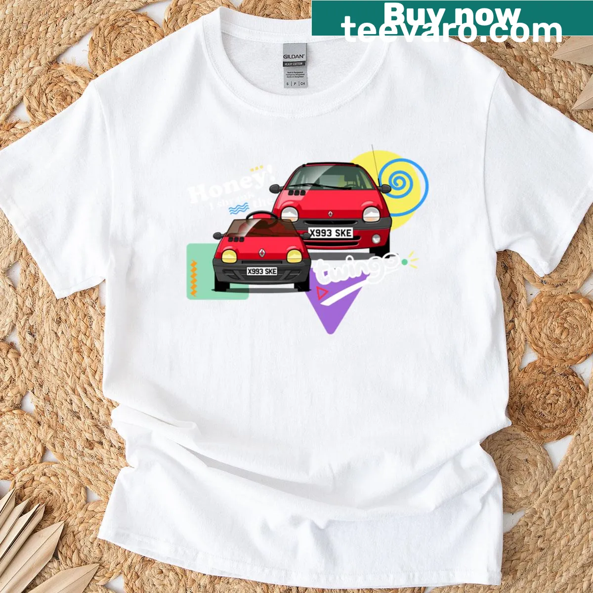 Vintage-style t-shirt celebrating Twingo Mini Me with unique design — on a men's t-shirt