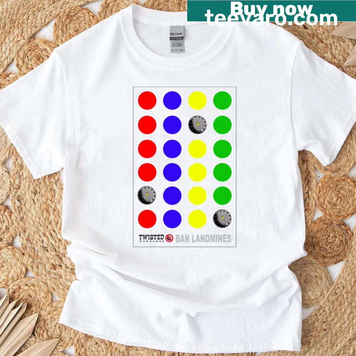 Edgy t-shirt with war-themed graphic and bold typography — on a men's t-shirt