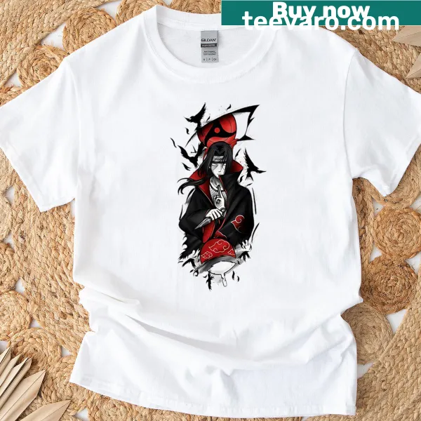 Anime-inspired Uchiha Clan illustration on a t-shirt