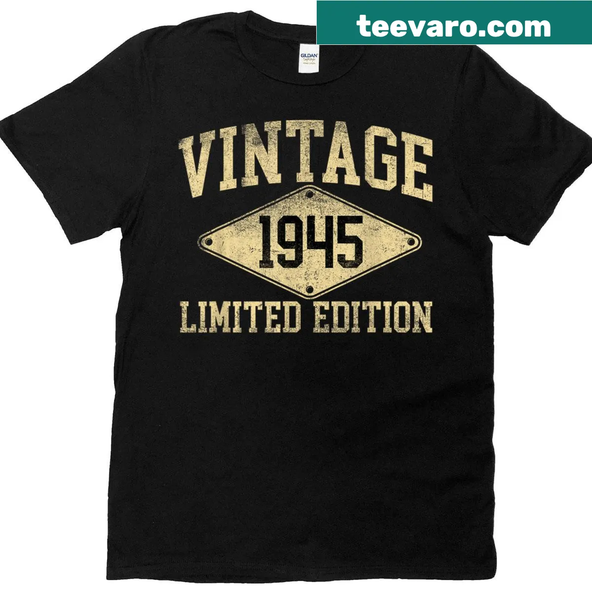 Vintage 1945 birthday T-shirt with classic year text — on a men's t-shirt