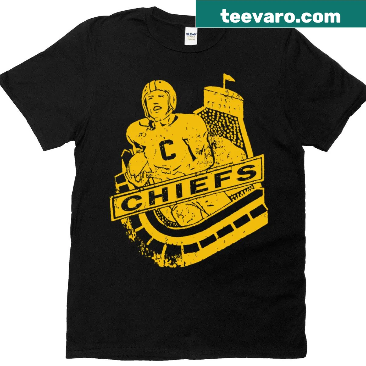 Vintage distressed t-shirt featuring the Kansas City Chiefs logo. — on a men's t-shirt