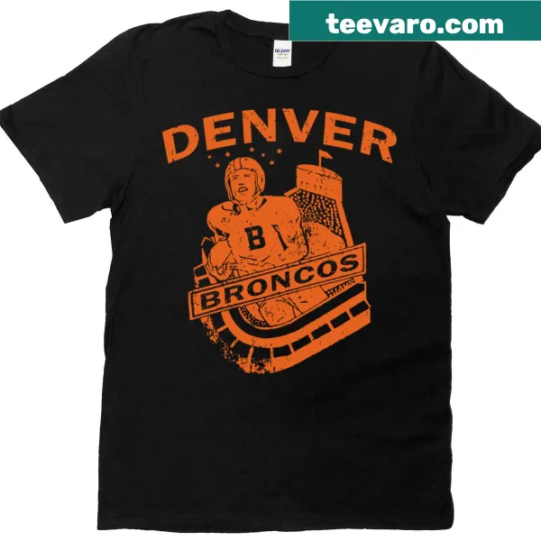 Vintage distressed t-shirt featuring the Denver Broncos logo.