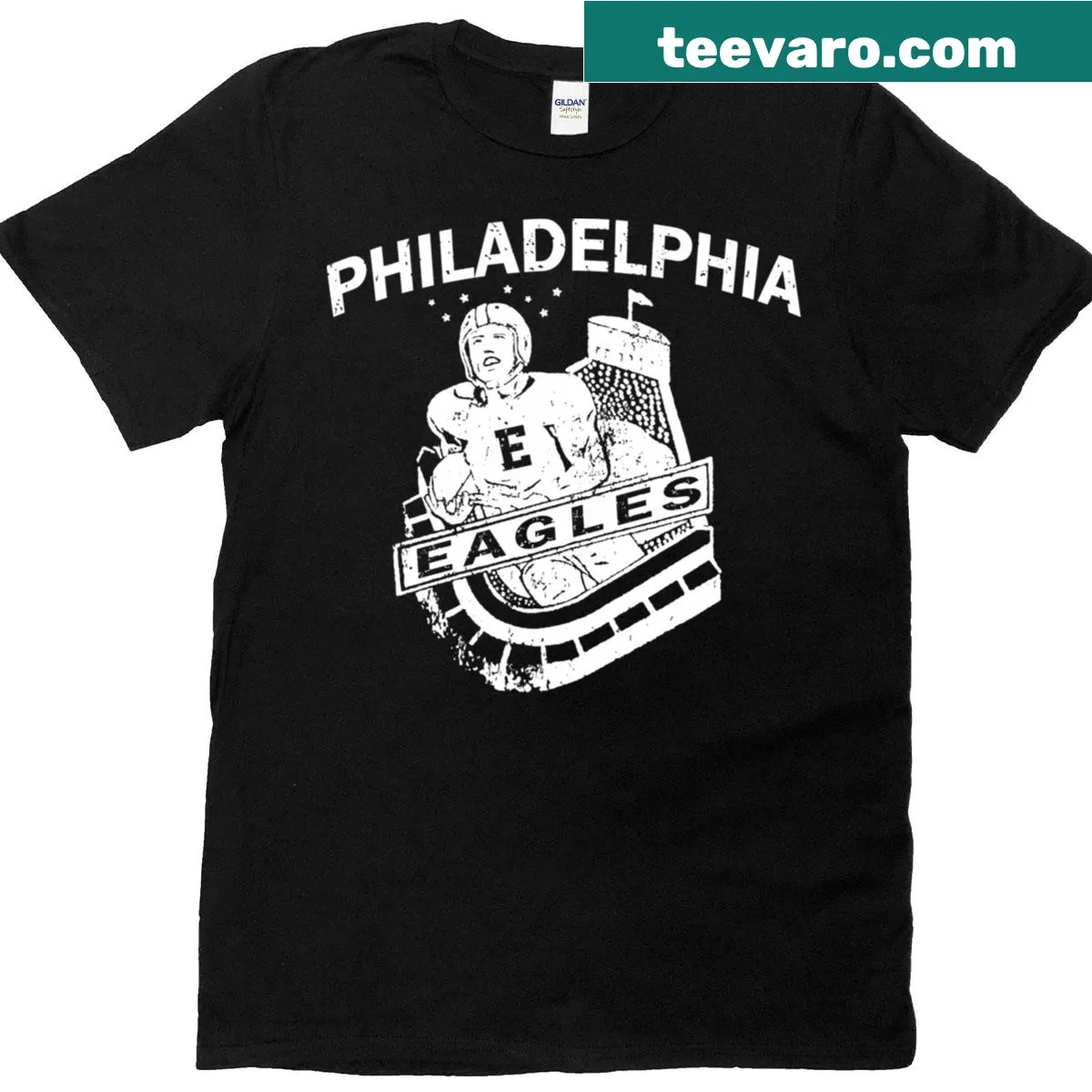 Vintage distressed Philadelphia Eagles T-shirt featuring classic logo — on a men's t-shirt