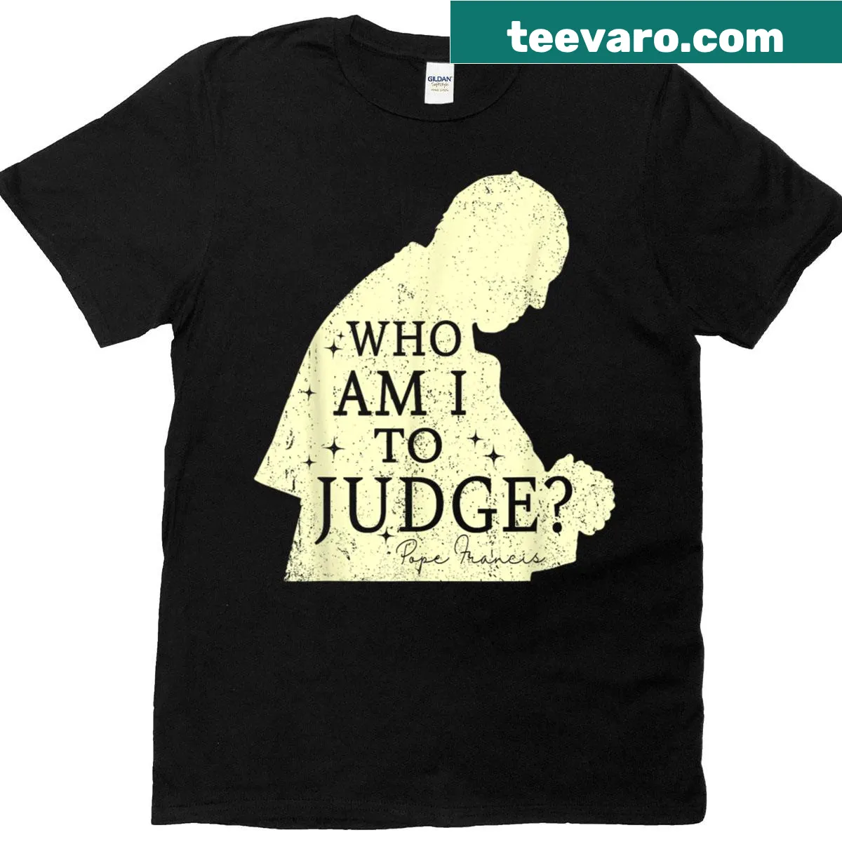 Retro t-shirt featuring the phrase 'Who Am I To Judge' in vintage font — on a men's t-shirt