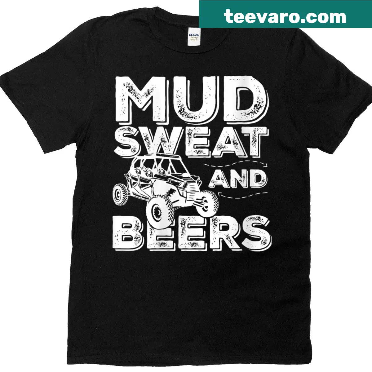 Offroad themed T-shirt for mudding and beer lovers — on a men's t-shirt